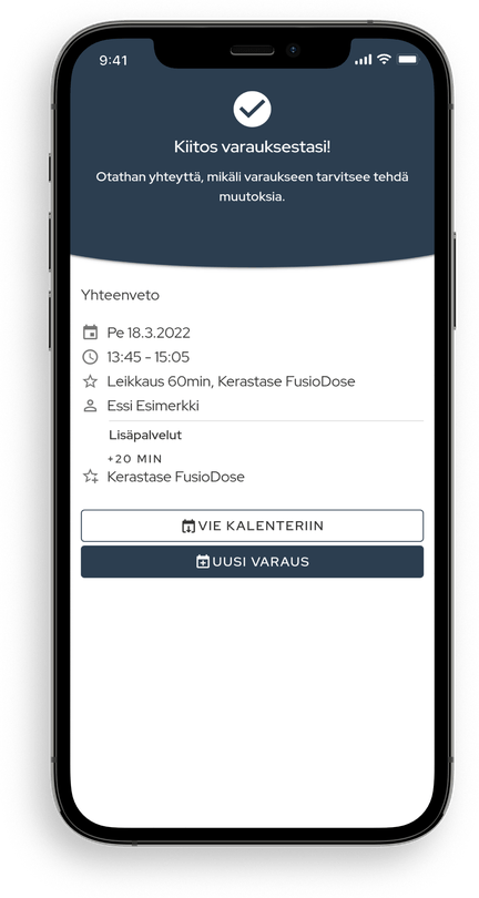 Esimerkki vahvistetusta varauksesta Slotin varaussivulla esiteltynä älypuhelimen ruudulla