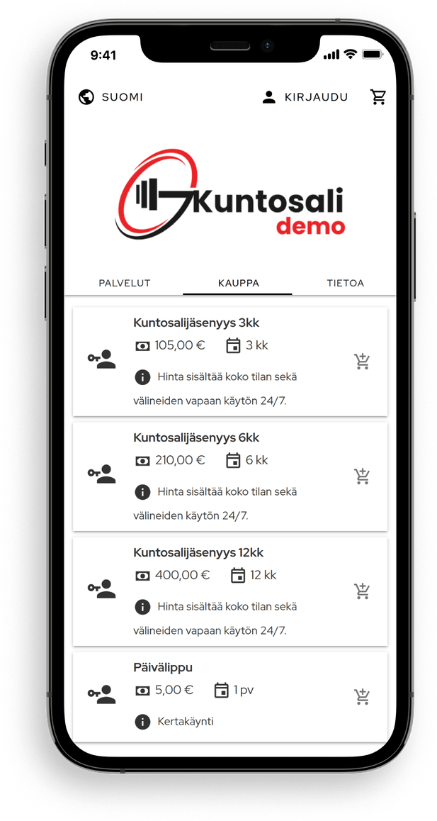 Jäsenyyksiä listattuna Slotin varaussivulla, esiteltynä älypuhelimen ruudulla