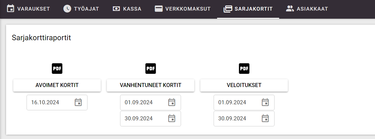 Sarjakortit ajanvarauksessa